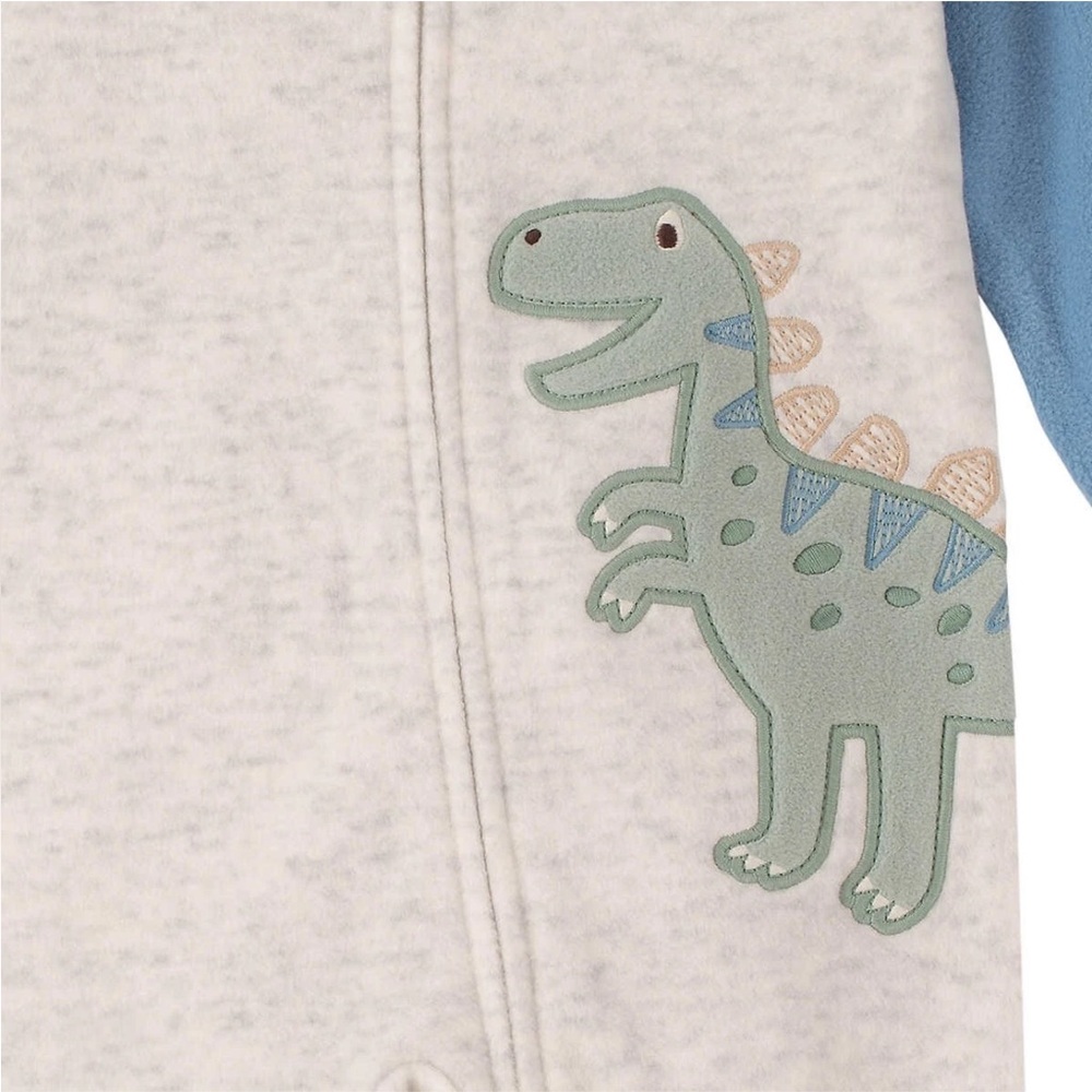 Kids Headquarters Dinosaur Microfleece Footed Sleeper Pajamas Gray & Blue Sz 4T - Picture 3 of 13